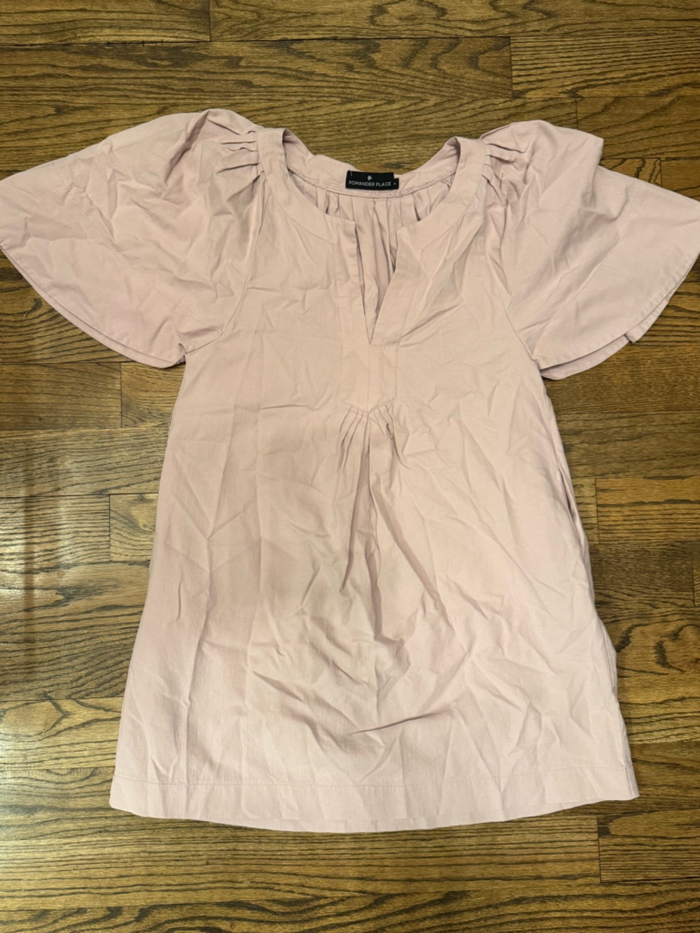 Pomander Place Blush Pink Peplum Blouse Flutter Sleeve Cotton Top Size M